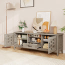 Farmhouse TV Stand for 65 Inch TVs with 2 Woven Accent Doors and 3 Adjustable Shelves