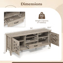Farmhouse TV Stand for 65 Inch TVs with 2 Woven Accent Doors and 3 Adjustable Shelves