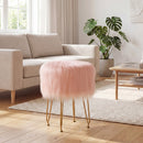 Faux Fur Vanity Stool Chair with Metal Legs for Bedroom and Living Room
