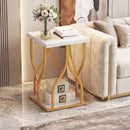 Faux Marble Bedside Night Stand with Petal-Inspired Metal Frame