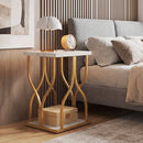 Faux Marble Bedside Night Stand with Petal-Inspired Metal Frame