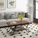 2-Tier Rectangle Coffee Table with Marble Pattern Top