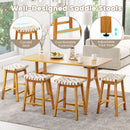 Faux PU Leather Bar Stools Set of 2 with Woven Curved Seat Natural