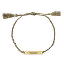 Feminist Stamped Brass Bar Woven Thread Bracelet | In a Giftable Glass Jar with Cork Lid