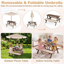 Fir Wood Kids Picnic Table with 2 Built-in Benches and Umbrella