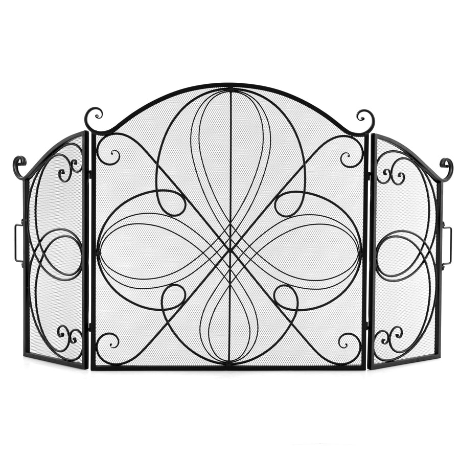 59.5 x 32.5 Inch Fireplace Screen with Floral Pattern-Black