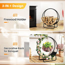 Firewood Log Hoop 20 Inch Round Heavy-duty Metal Curved Log Rack with Stand
