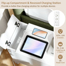 Flip Top End Table with Charging Station USB Ports Outlets and Drawer
