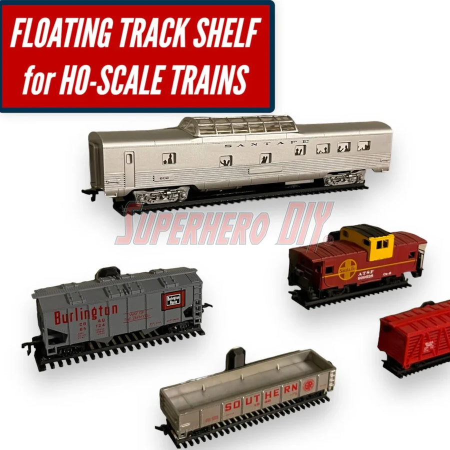 Floating HO-Scale Train Track Shelf | Display your HO-scale train with this floating shelf track! | Train Display Shelf + Command strips