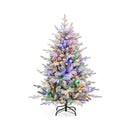 7 Feet Flocked Christmas Tree with 8 Lighting Modes and Multi-Color LED Lights