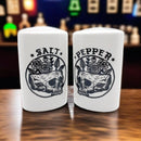 Floral Skull Tattoo Style Art Salt and Pepper Shakers | Food-Safe Ceramic Seasoning Dispensers