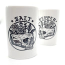 Floral Skull Tattoo Style Art Salt and Pepper Shakers | Food-Safe Ceramic Seasoning Dispensers