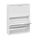 Fluted Shoe Cabinet with 2 Flip Drawers and Open Storage