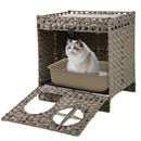 Foldable 2-tier Rattan Cat Litter Box Enclosure with Litter Mat-Grey