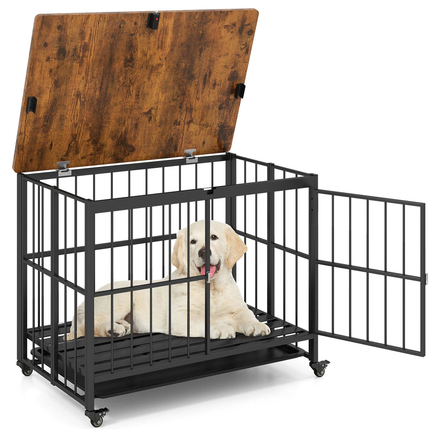 Foldable Dog Crate Furniture with Removable Tray and Lockable Door