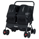 Foldable Double Pet Stroller with Adjustable Sunshade and Storage Basket