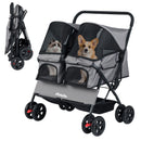 Foldable Double Pet Stroller with Adjustable Sunshade and Storage Basket