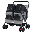 Foldable Double Pet Stroller with Adjustable Sunshade and Storage Basket