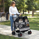 Foldable Double Pet Stroller with Adjustable Sunshade and Storage Basket