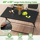 Foldable Outdoor Dining Table 48inch x 30inch Rectangular Metal Patio Table with Slatted Tabletop-Black