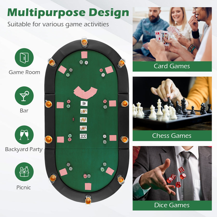 Portable 84 x 42 Inch 10-Player Foldable Padded Poker Table Top