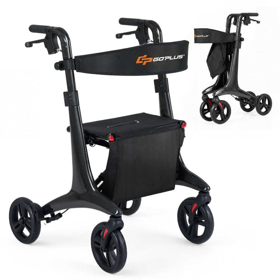 Foldable Rollator Rolling Walker with Seat for Seniors-Black