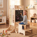 Foldable Toddler Tower with 2-Step Stool and Safety Net for 3+ Years Old