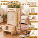 Foldable Toddler Tower with 2-Step Stool and Safety Net for 3+ Years Old