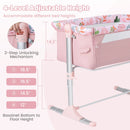 Folding Baby Bassinet Bedside Sleeper with 4 Adjustable Heights-Pink