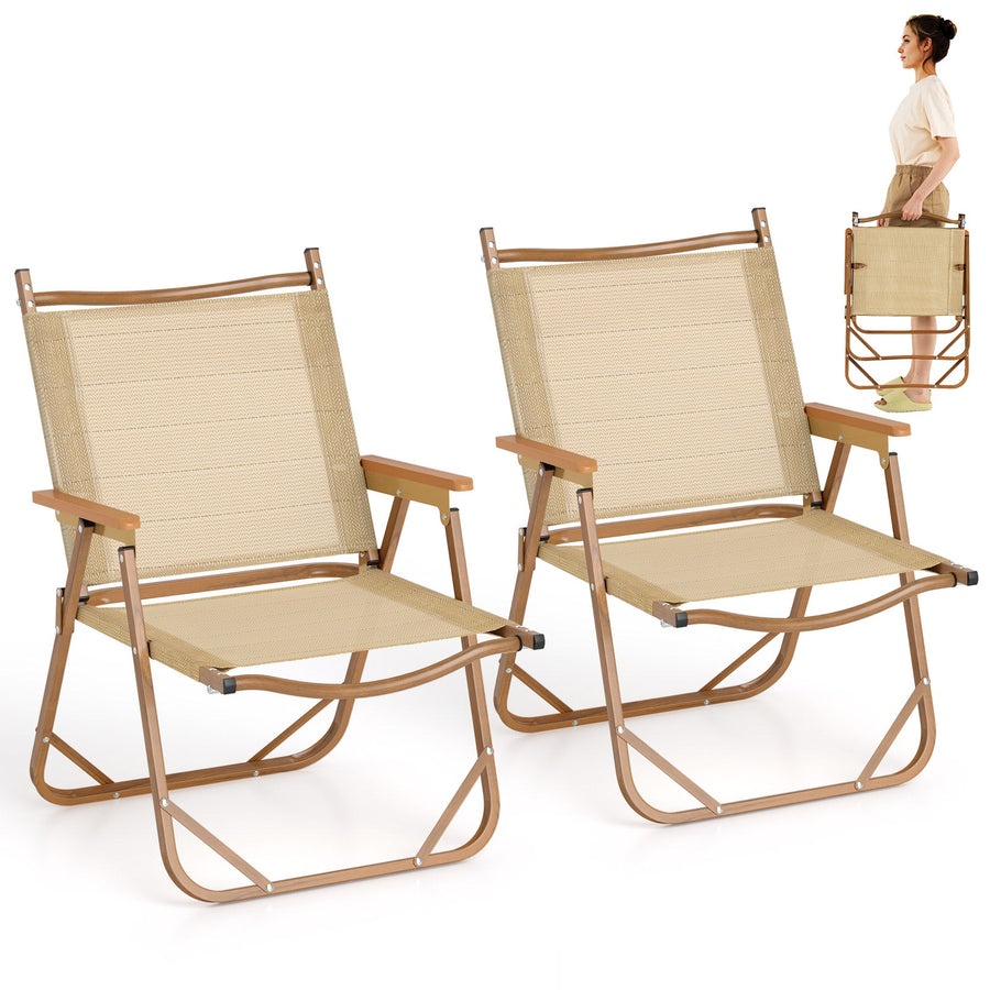 Folding Camp Chairs Set of 2 Lightweight Beach Chairs-Beige