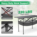 Patio Folding Camping Table with Roll-up Tabletop and Mesh Basket