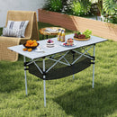 Patio Folding Camping Table with Roll-up Tabletop and Mesh Basket