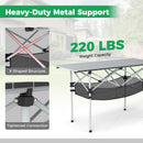 Patio Folding Camping Table with Roll-up Tabletop and Mesh Basket
