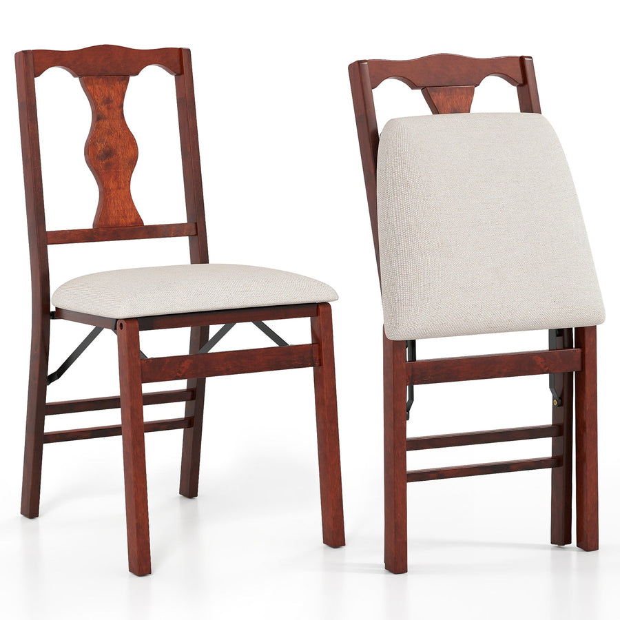 Folding Chairs Set of 2 Upholstered Dining Chairs with Comfy Padded Seats-Brown