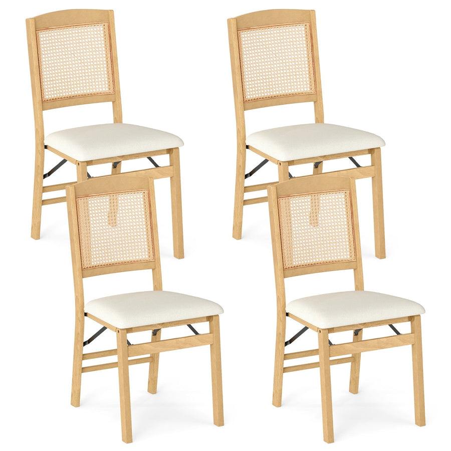 Folding Dining Chairs Set of 4 Rubber Wood Chairs with Linen Padded Seat