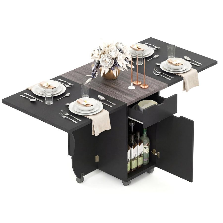 Folding Dining Table 3-in-1 Space-Saving Drop Leaf Kitchen Table with Lockable Wheels