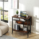 Folding Dining Table with Expandable Laptop with Wine Rack and Wheels-Rustic Brown