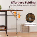 Folding Dining Table with Expandable Laptop with Wine Rack and Wheels-Rustic Brown
