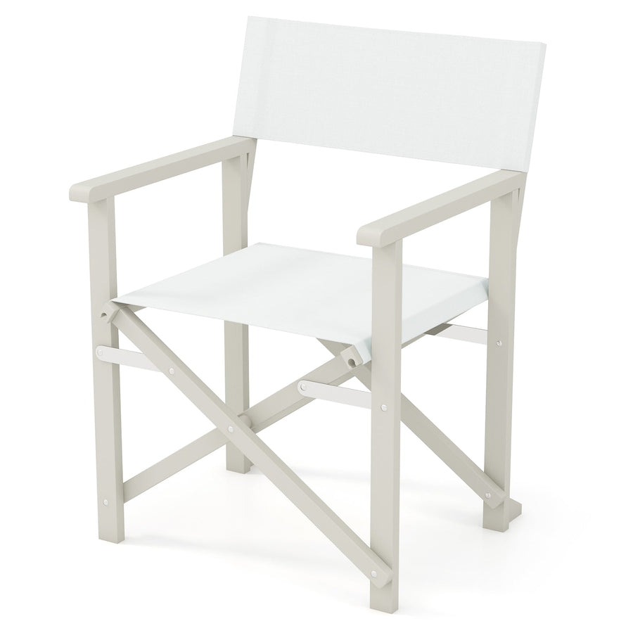 Folding Director Chair with Acacia Wood Frame and Machine Washable Oxford Fabric-Off White