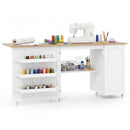 Folding Sewing Table Shelves Storage Cabinet Craft Cart with Wheels