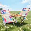 Folding Low Beach Chair Set of 2 Patio Sling Chairs with Padded Head Pillow