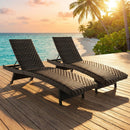 Folding Rattan Chaise Lounge Set of 2 with Adjustable Backrest