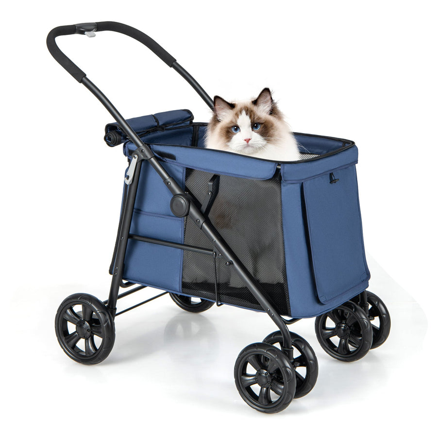 Folding Pet Stroller for Small and Medium Pets with Breathable Mesh andx One-Button Foldable