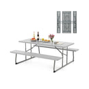 Folding Picnic Table Set with Metal Frame and All-Weather HDPE Tabletop Umbrella Hole