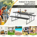 Folding Picnic Table Set with Metal Frame and All-Weather HDPE Tabletop Umbrella Hole