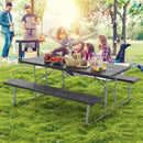 Folding Picnic Table Set with Metal Frame and All-Weather HDPE Tabletop Umbrella Hole