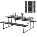 Folding Picnic Table Set with Metal Frame and All-Weather HDPE Tabletop Umbrella Hole