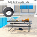 Folding Picnic Table Set with Metal Frame and All-Weather HDPE Tabletop Umbrella Hole