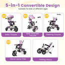 Folding Tricycle Baby Stroller with Reversible Seat and Adjustable Canopy-Pink