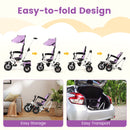 Folding Tricycle Baby Stroller with Reversible Seat and Adjustable Canopy-Pink
